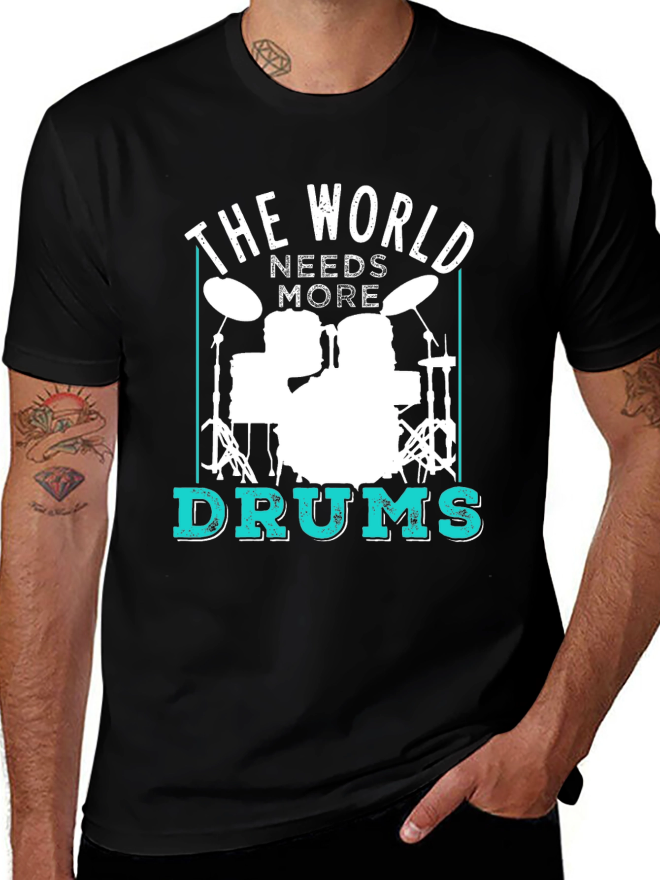 Variant 14 of The World Needs More Drums Black T-Shirt