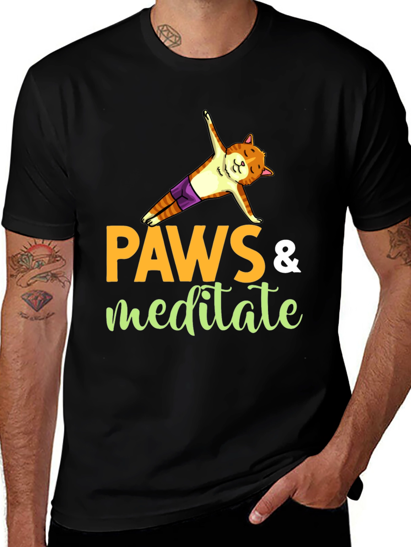 Variant 4 of Paws & Meditate Yoga Cat Graphic T-Shirt