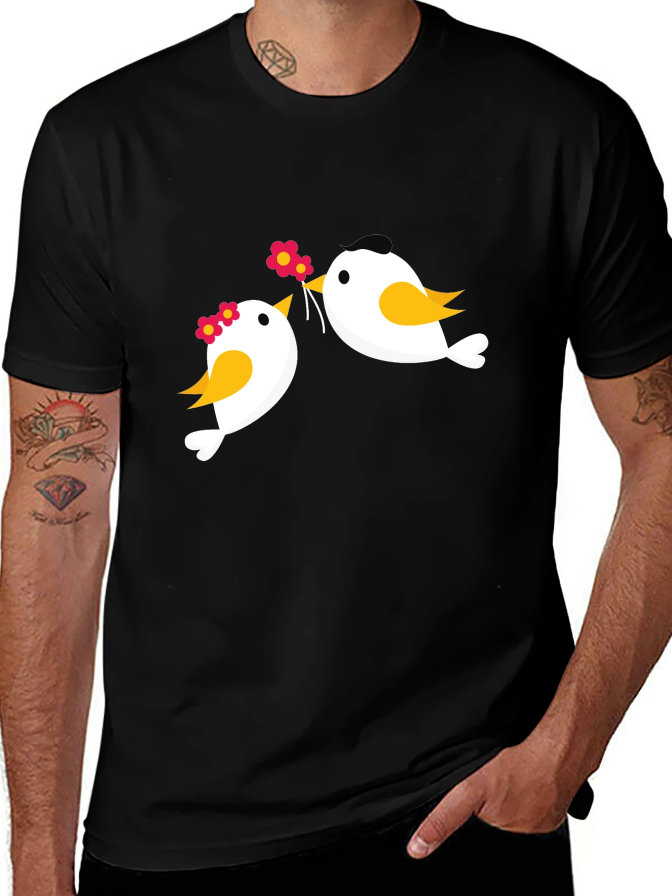Variant 17 of Cute Bird Couple Graphic Tee - Black