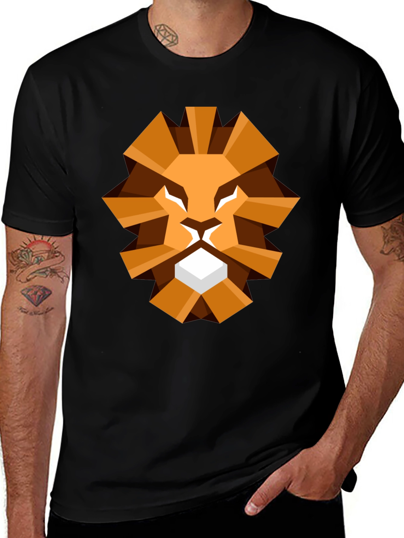Variant 3 of Geometric Lion Graphic Tee - Black T-Shirt
