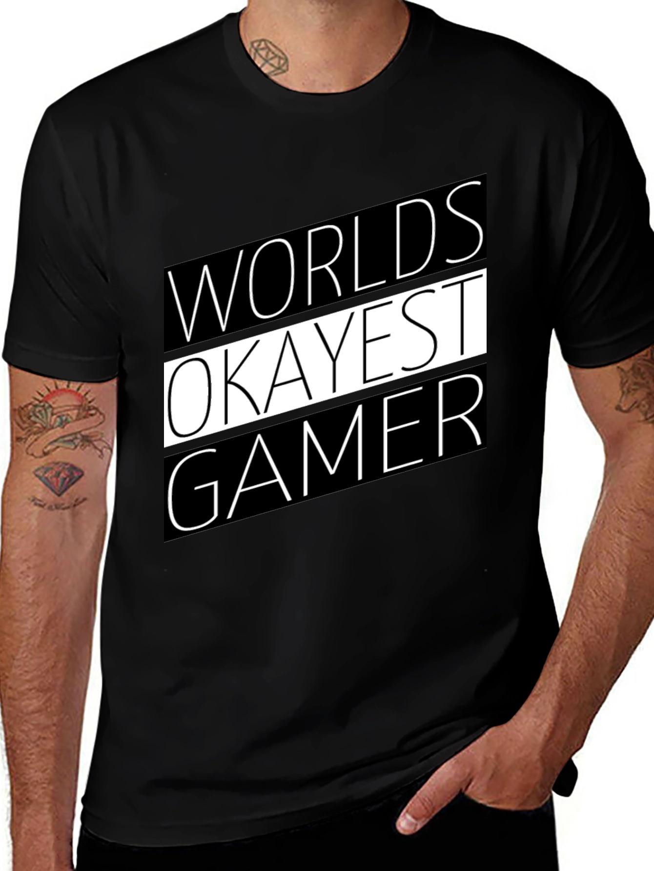 Black Worlds Okayest Gamer T-Shirt - Black Graphic Tee main image