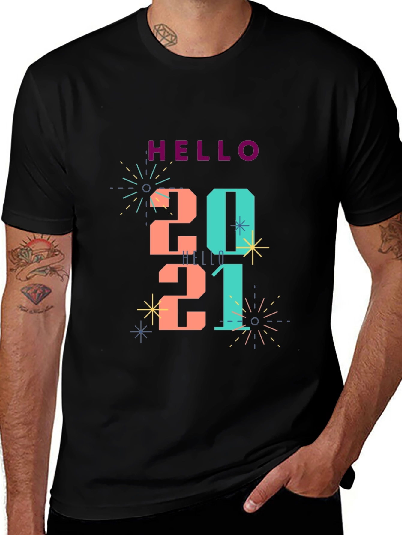 Variant 21 of Hello 2021 Graphic Tee - Men's Black T-Shirt
