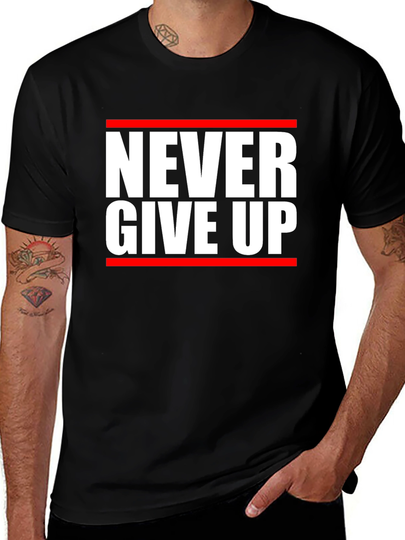 Variant 15 of Never Give Up Graphic Tee - Motivational Black T-Shirt