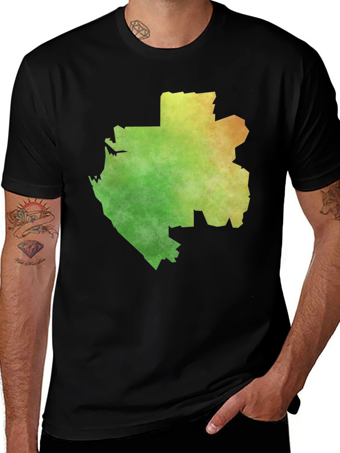 Gabon Map T-Shirt - Distressed Green-Orange