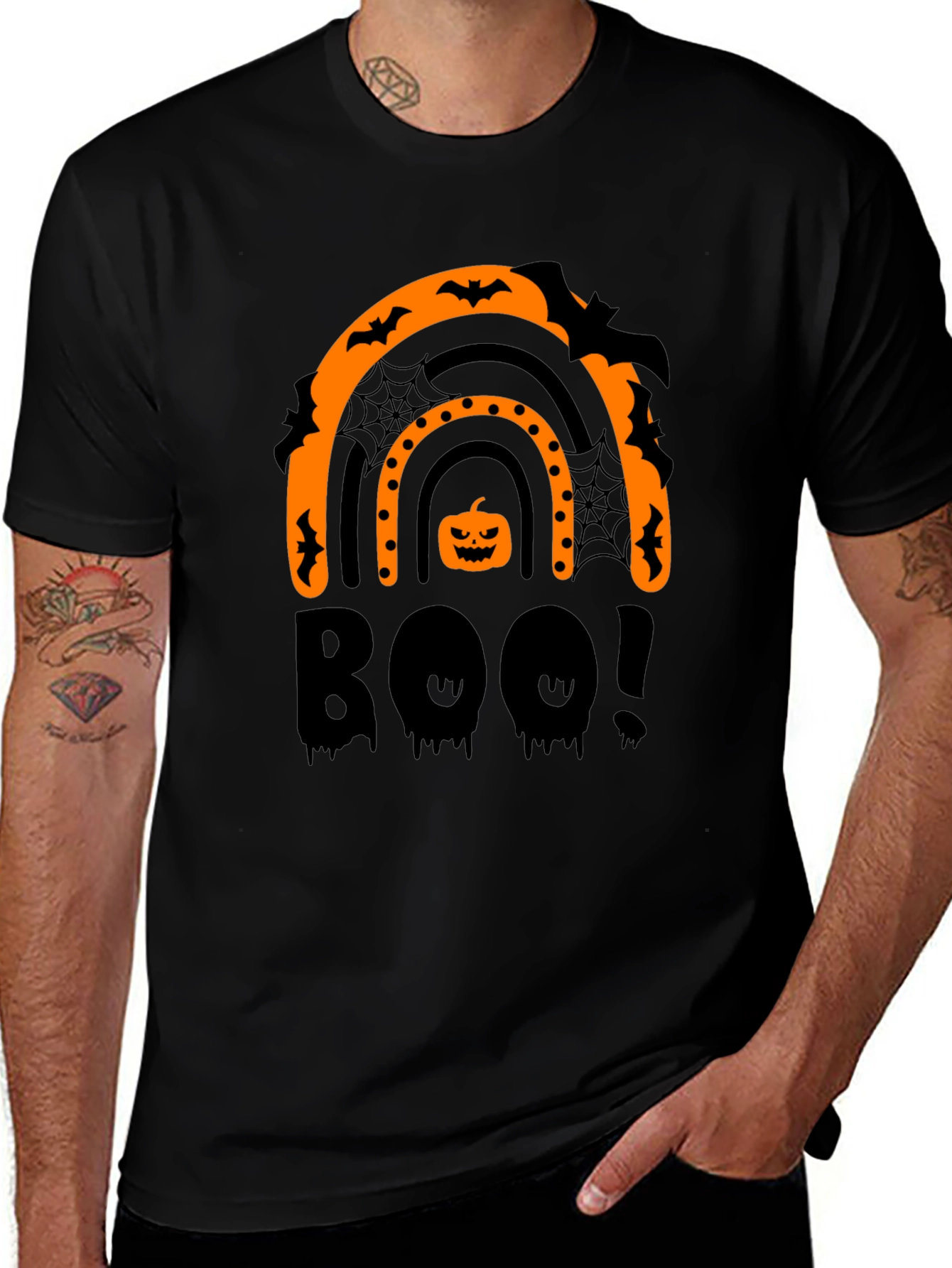 Halloween Boo Rainbow Black T-Shirt