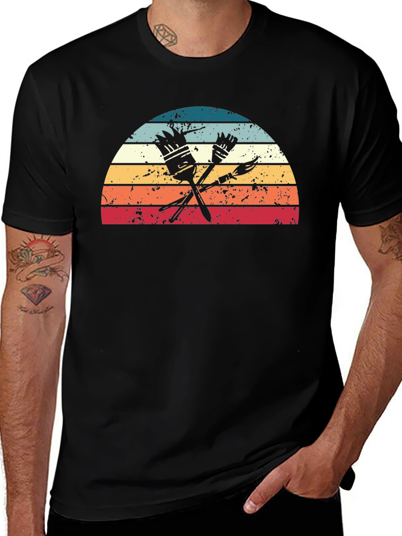 Variant 7 of Retro Painter T-Shirt - Paint Brushes & Sunset Design