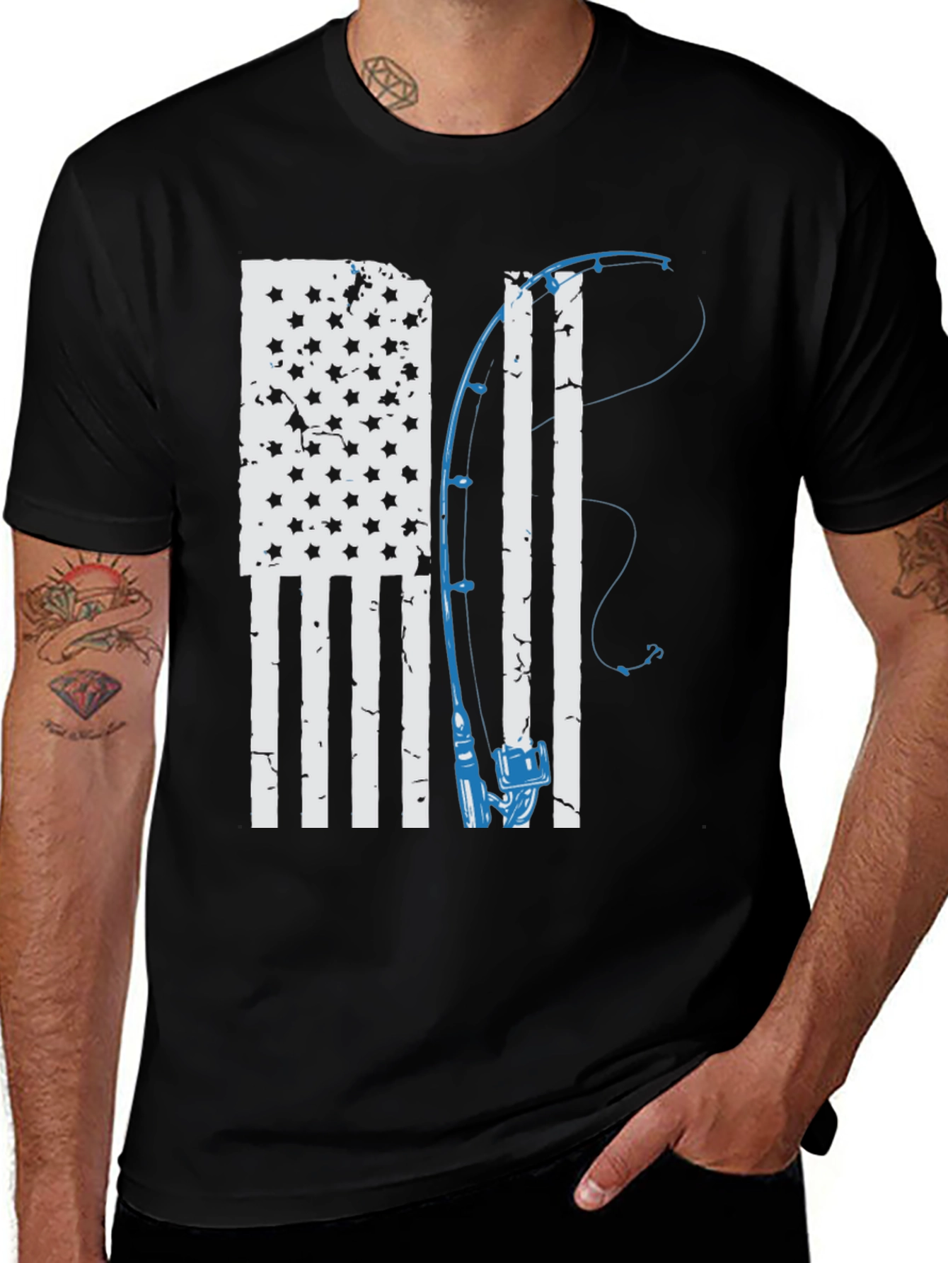 Variant 10 of American Flag Fishing Rod Graphic T-Shirt