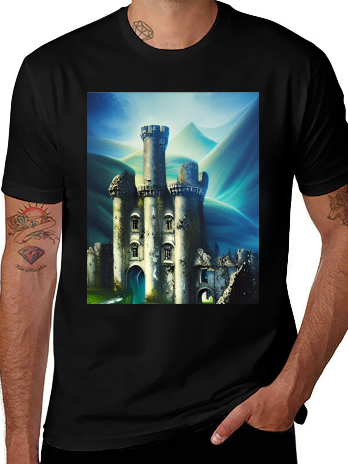 Variant 7 of Castle Print Black T-Shirt