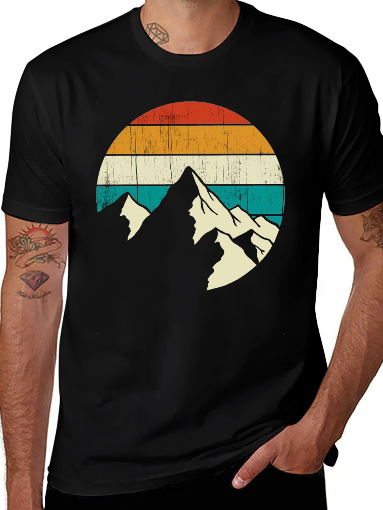 Variant 20 of Retro Mountain Graphic Tee - Black Cotton T-Shirt