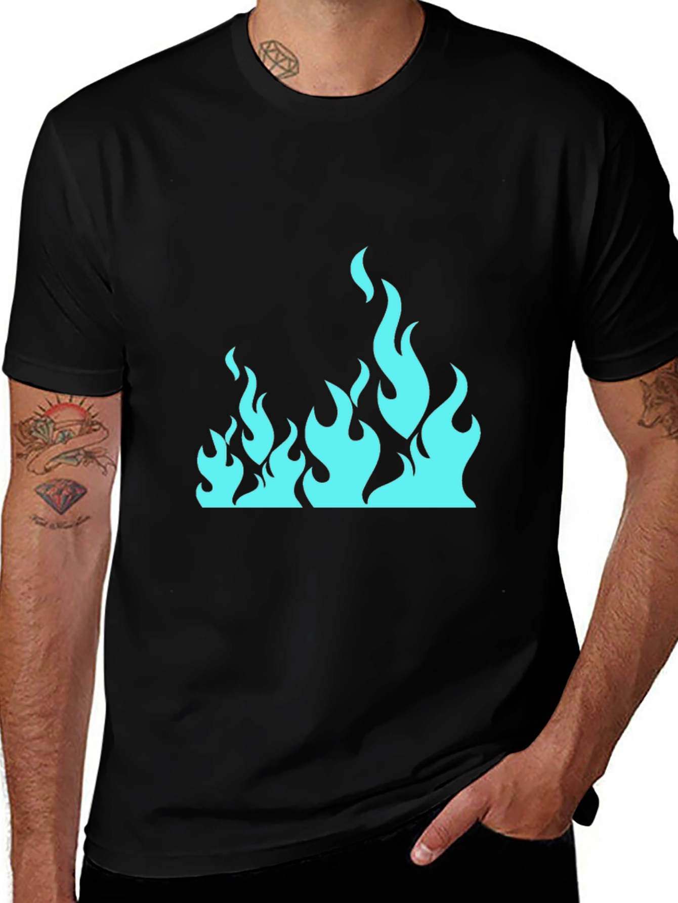 Variant 3 of Blue Flame Graphic Black T-Shirt