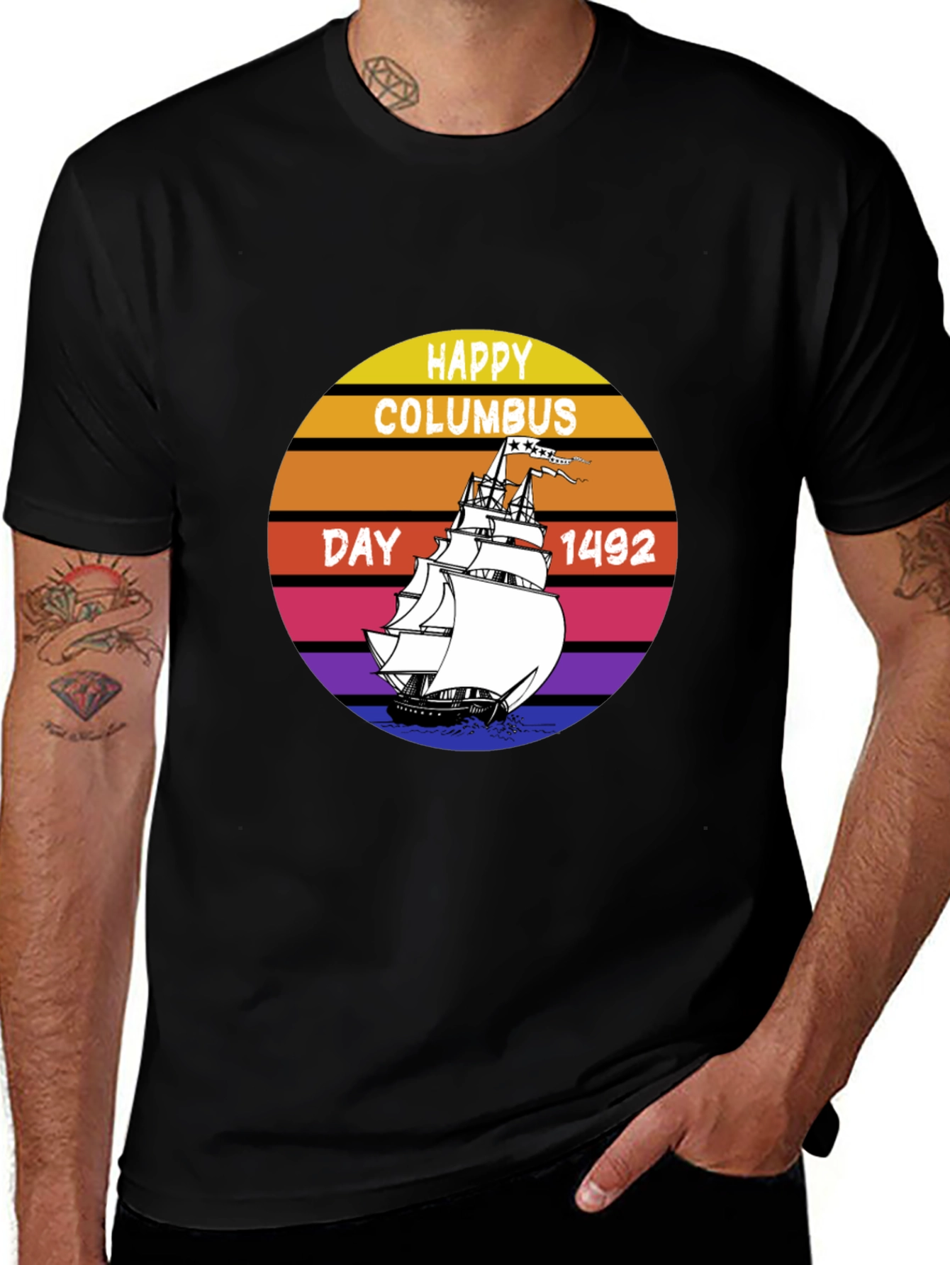 Happy Columbus Day 1492 Men's Black T-Shirt