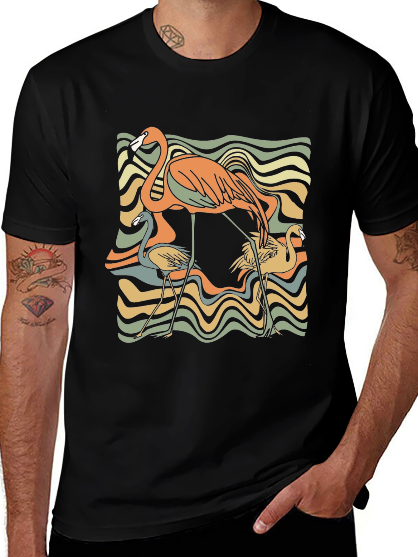 Variant 14 of Retro Flamingo Graphic Tee - Black