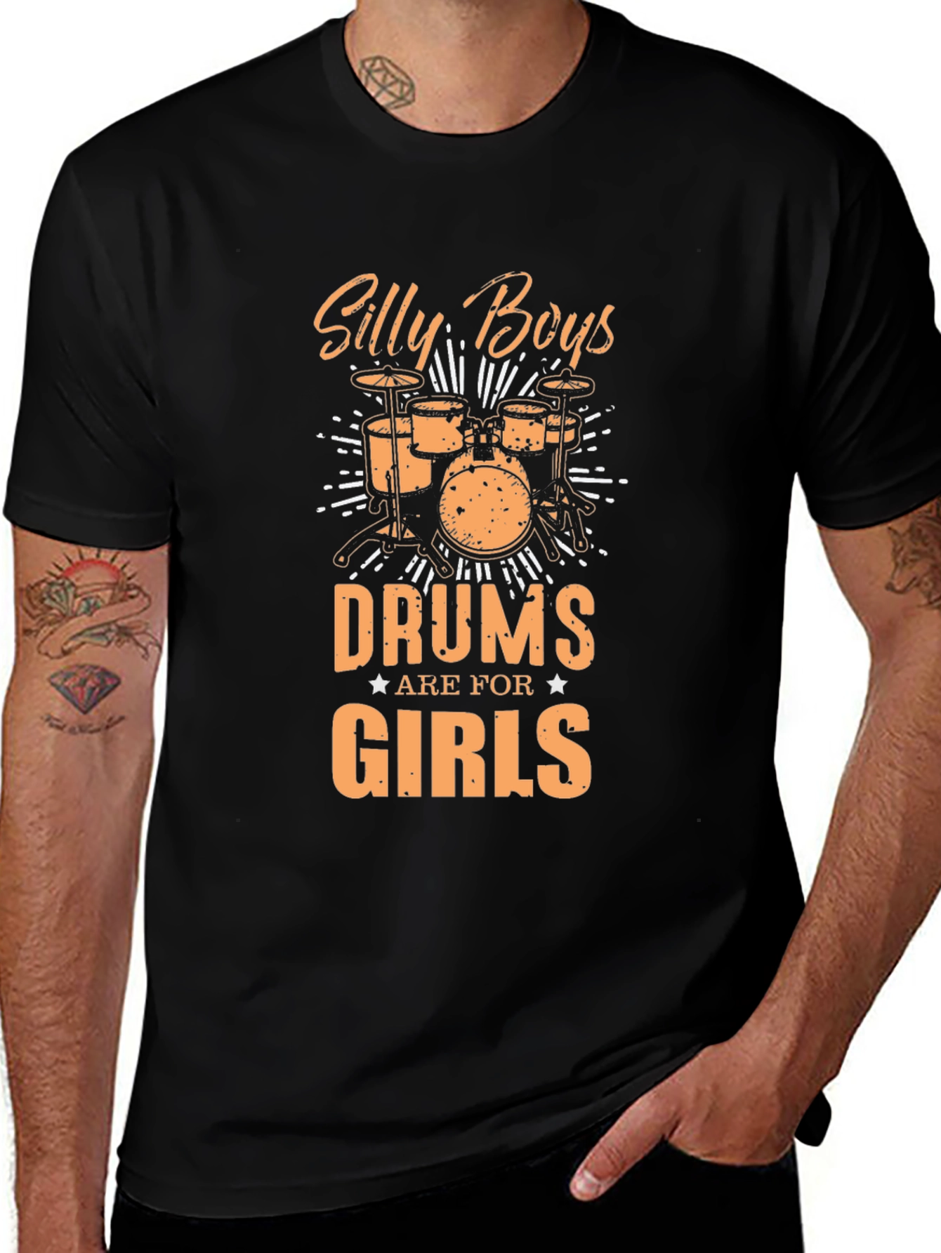 Variant 4 of Silly Boys Drums Are For Girls Black Graphic Tee