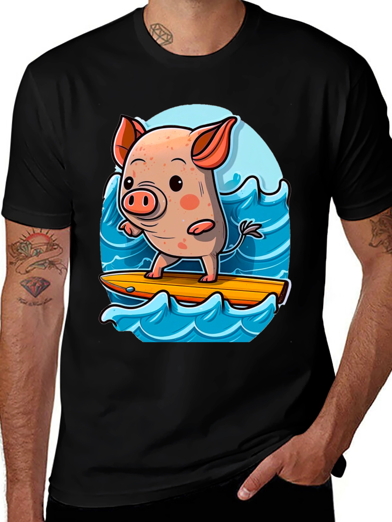Variant 26 of Surfing Pig T-Shirt - Cartoon Animal Tee