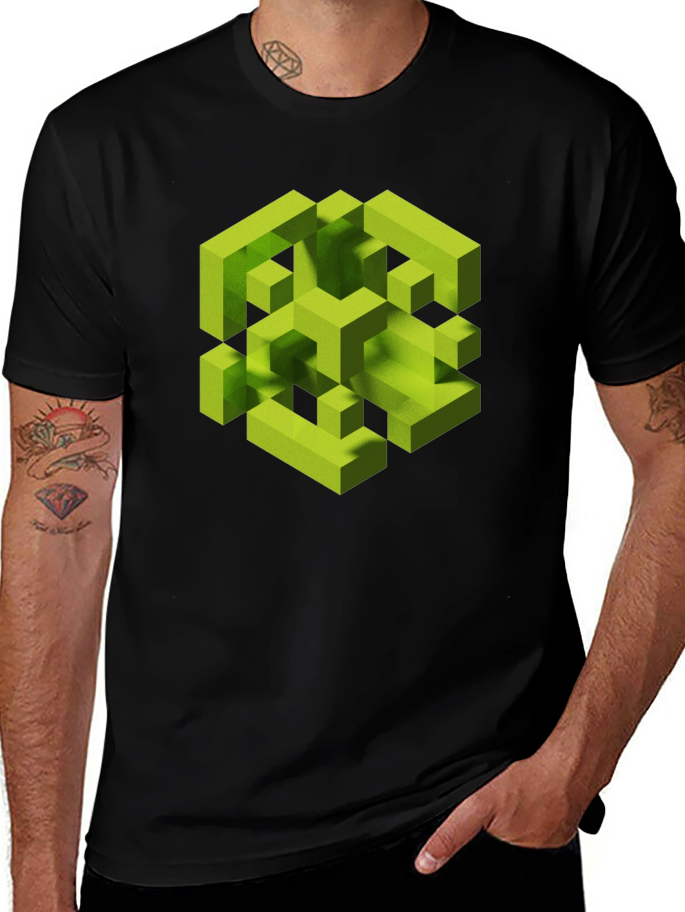 Black Abstract Geometric Cube Graphic Tee - Black main image
