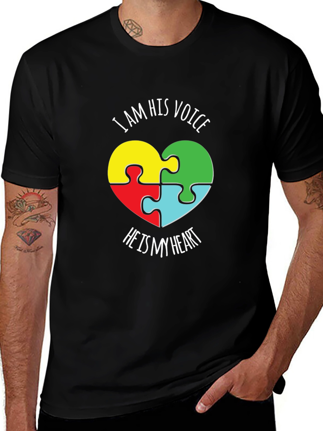Variant 24 of Autism Awareness T-Shirt Puzzle Heart "I Am His Voice"