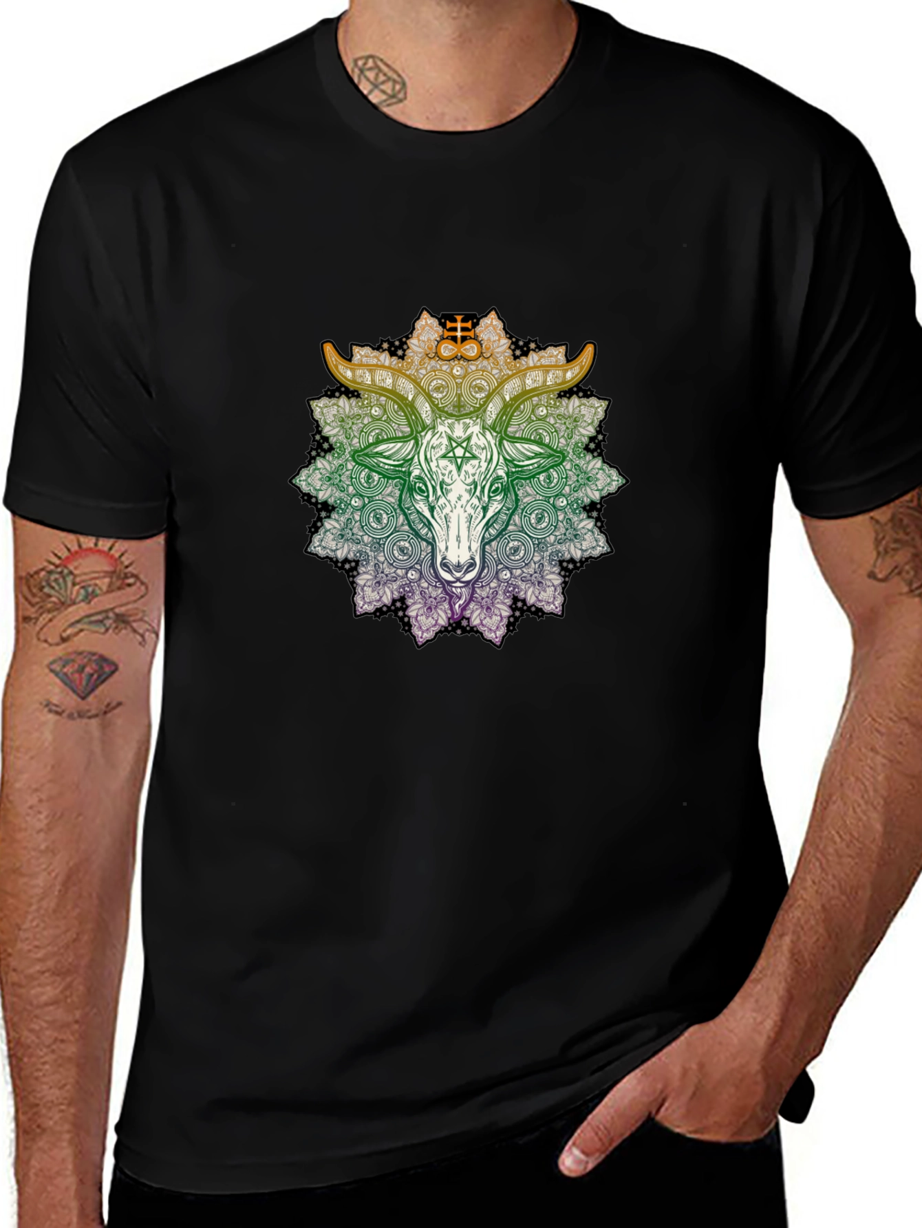 Variant 4 of Baphomet Mandala Graphic Tee - Stylish Occult Shirt