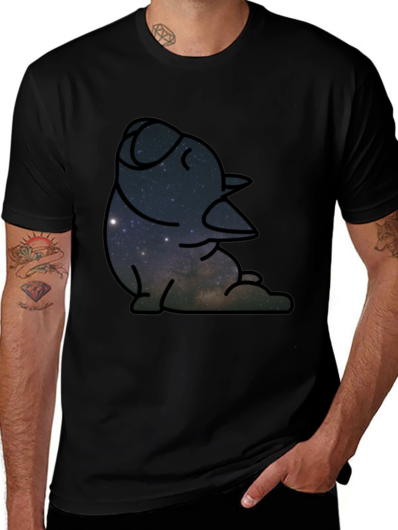 Variant 26 of Cosmic Penguin Graphic Tee - Black Cotton Comfort