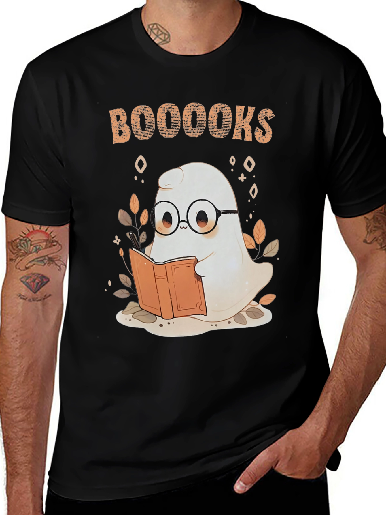Booooks Ghost Reading T-Shirt - Halloween Book Lover Tee