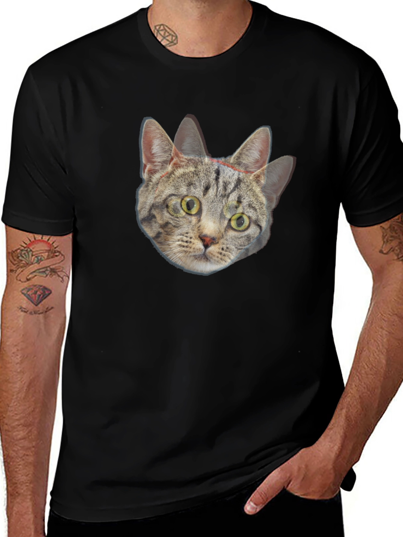 Variant 4 of Cat Head Crown Print Black T-Shirt