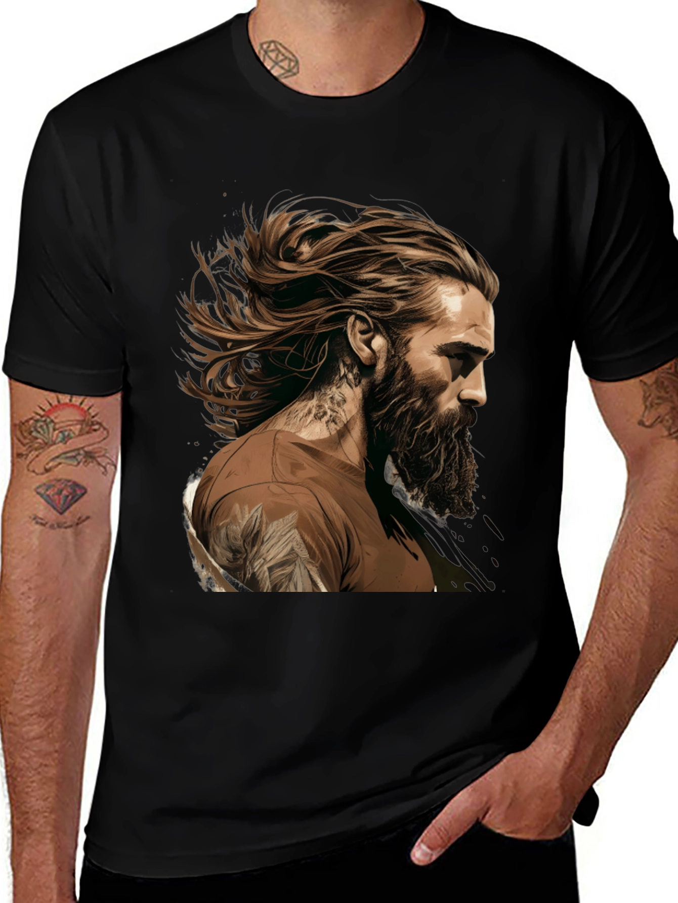 Variant 12 of Bearded Man Graphic Tee - Black Casual Shirt