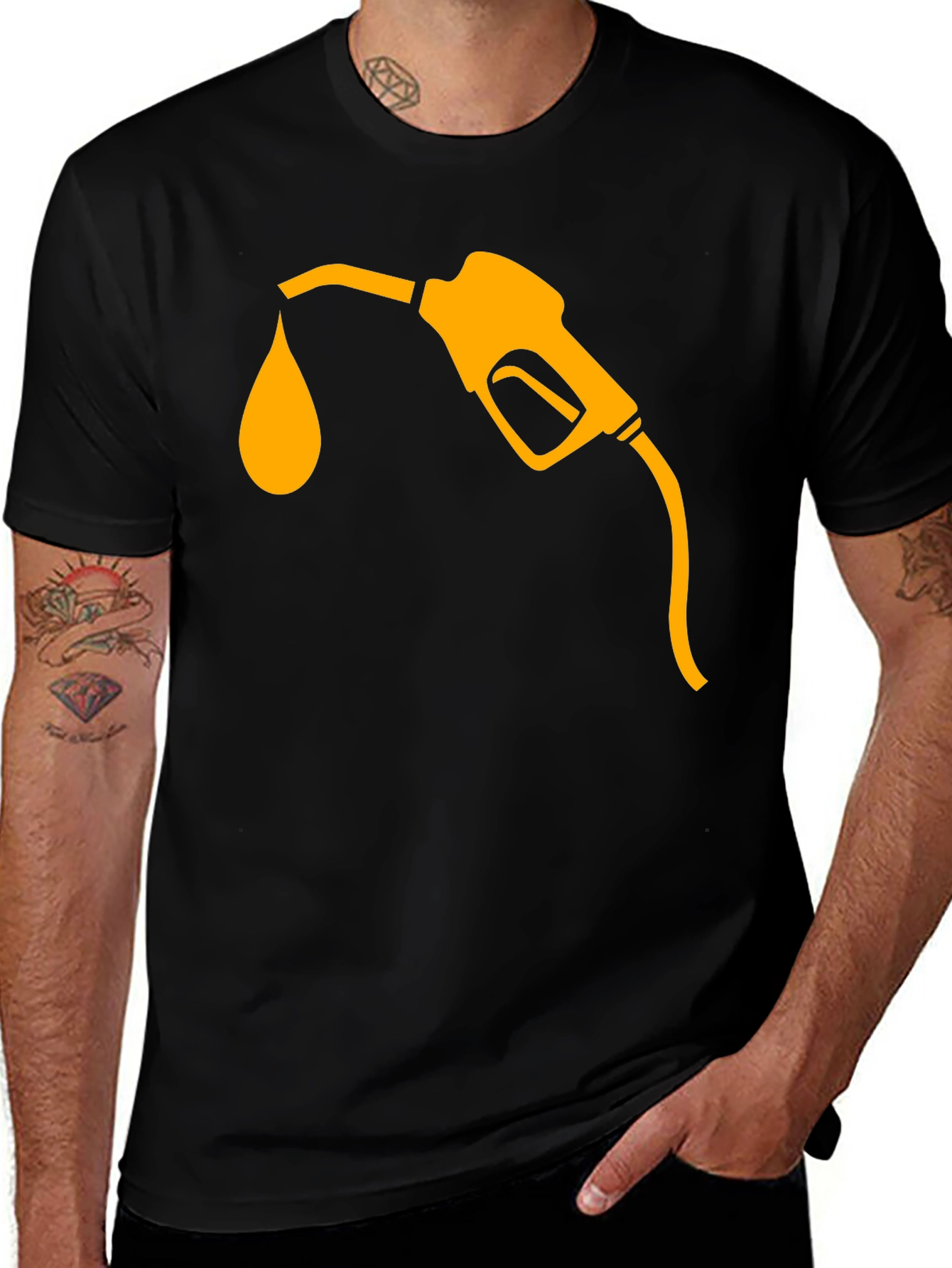 Variant 23 of Fuel Up: Men's Black T-Shirt with Gas Pump Graphic
