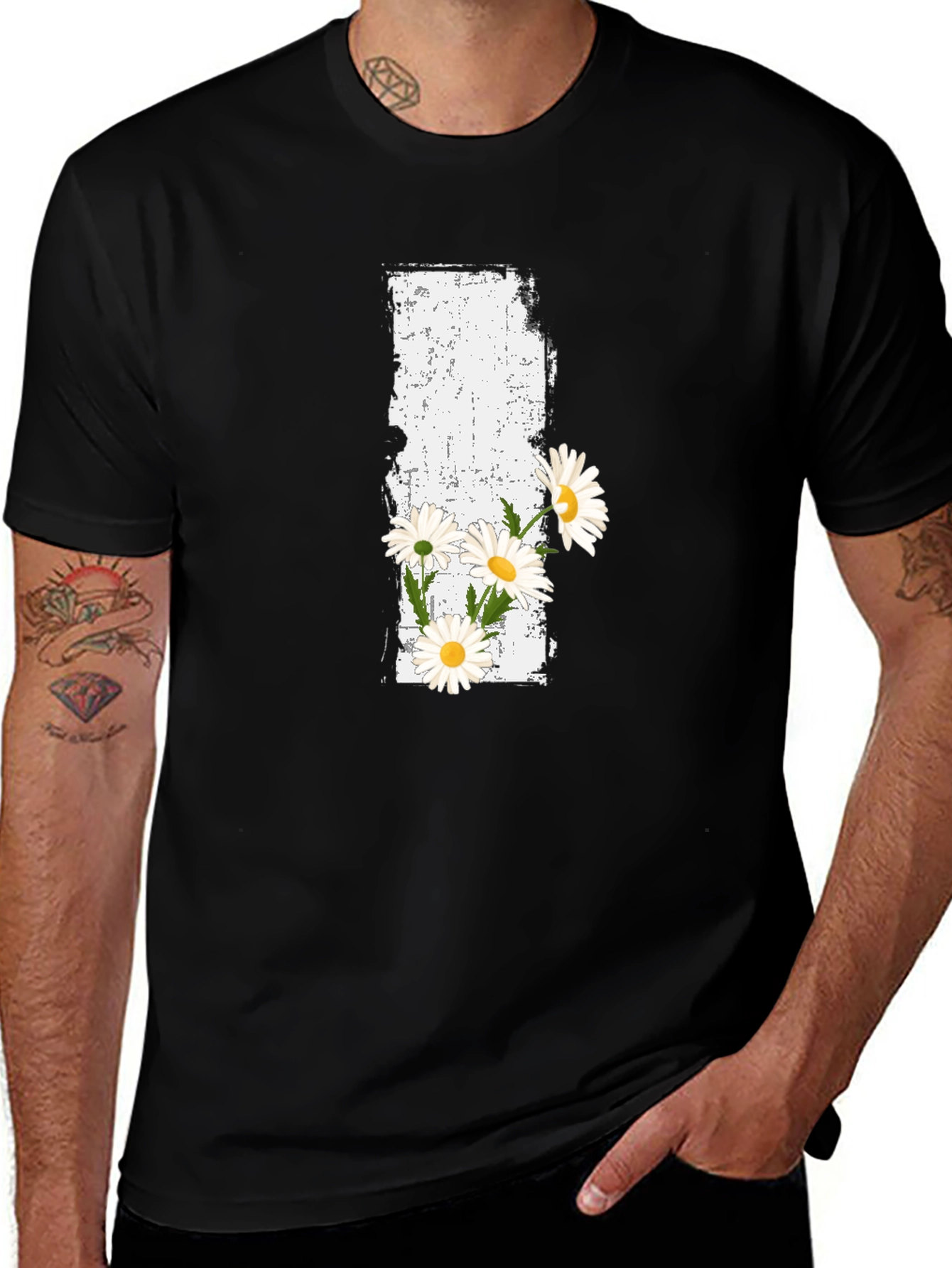 Black Daisy Grunge Graphic Black T-Shirt main image