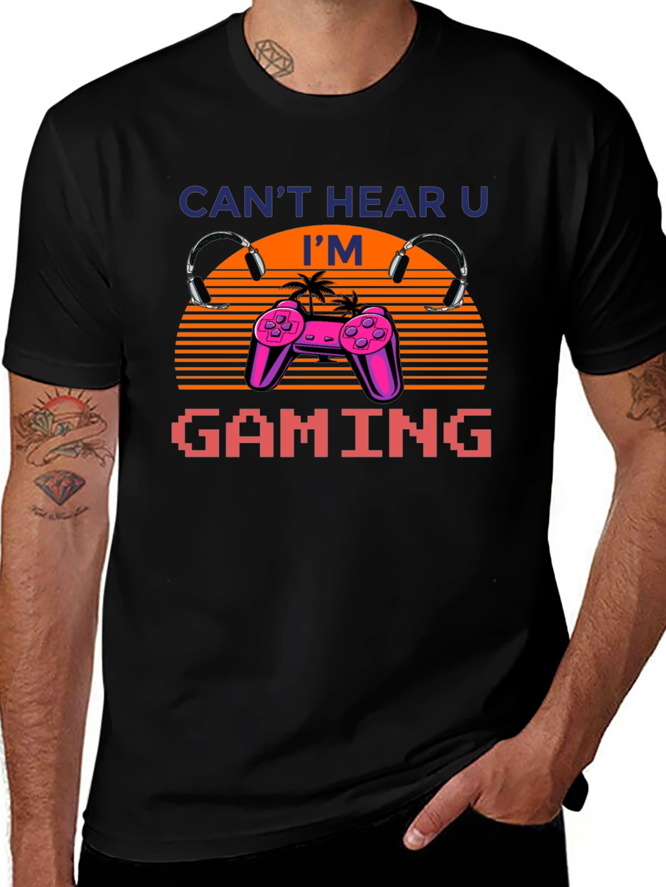 Variant 12 of Can't Hear U I'm Gaming Retro Style Black T-Shirt