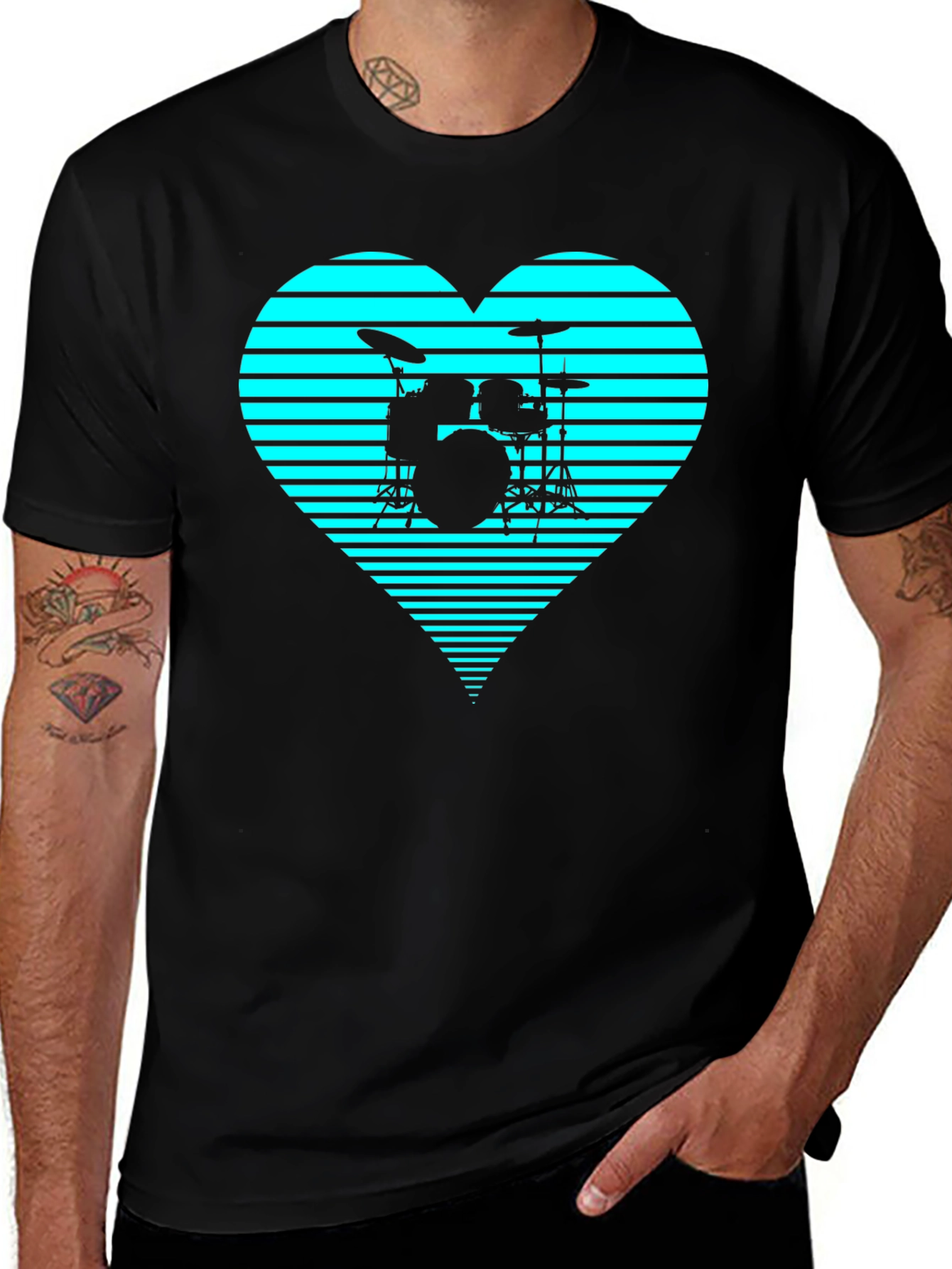 Variant 6 of Drum Heartbeat Tee - Black Graphic T-Shirt