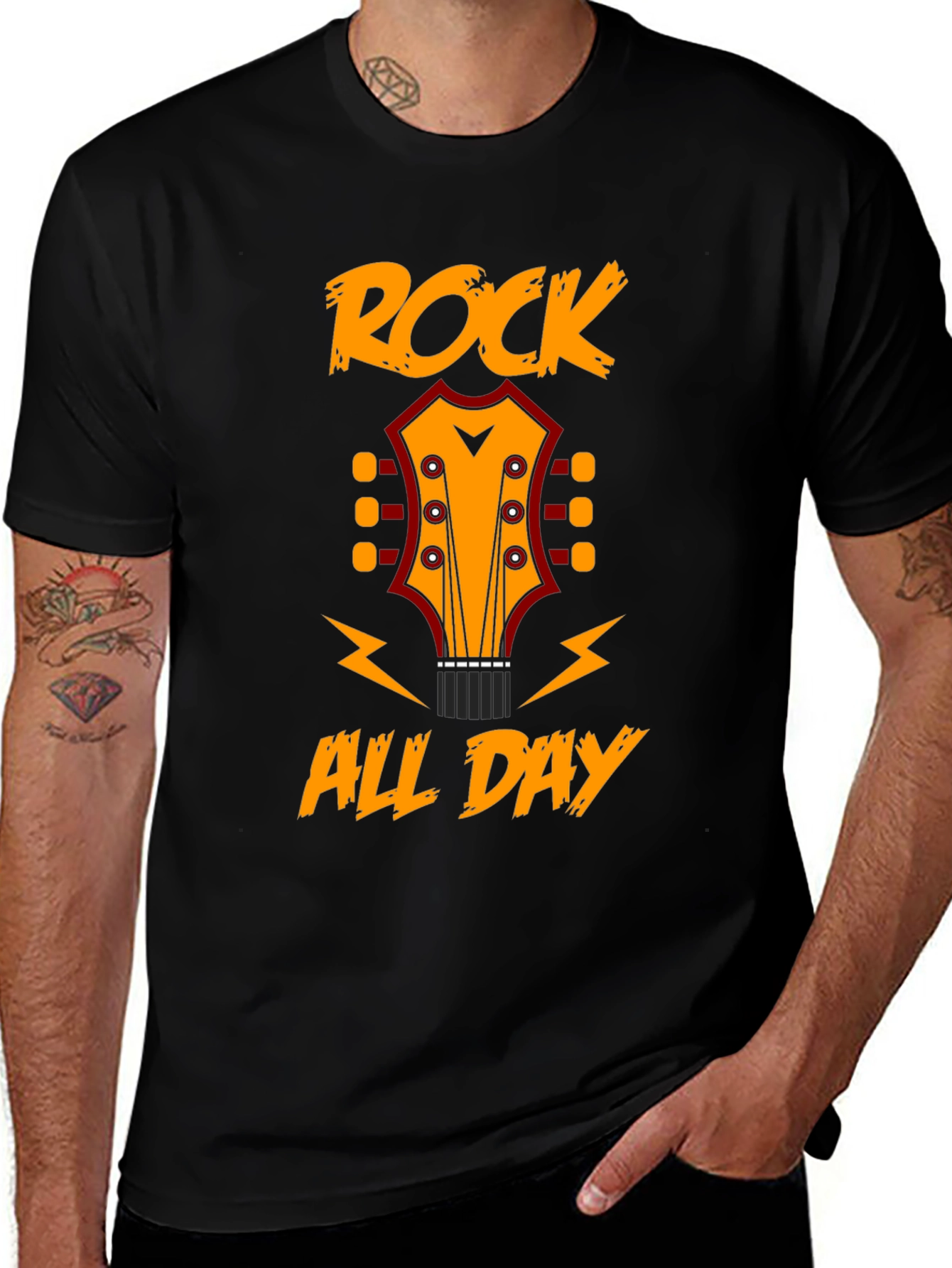 Variant 26 of Rock All Day T-Shirt: Guitar Headstock Design