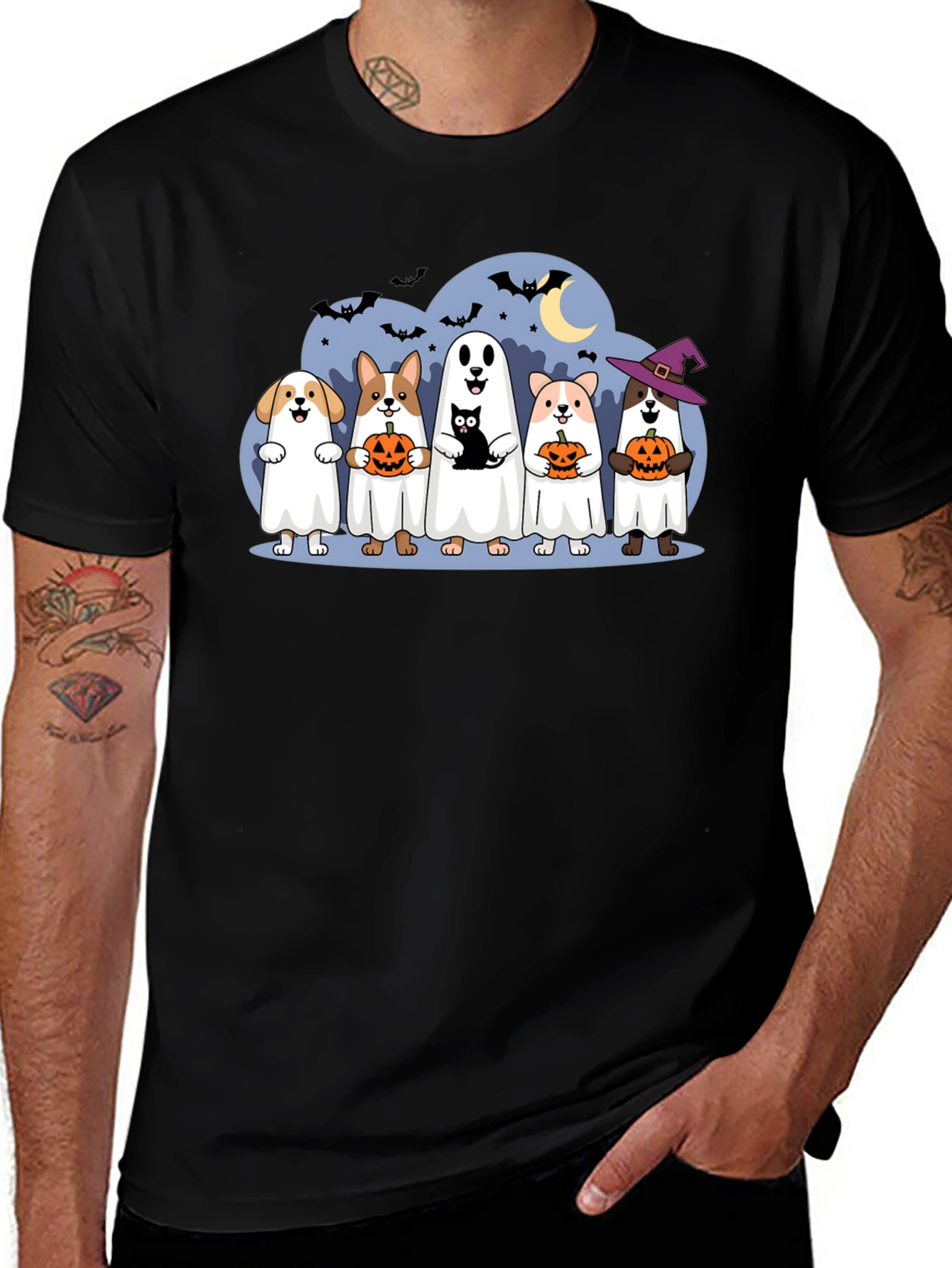 Halloween Dogs & Cat Ghost Costume T-Shirt