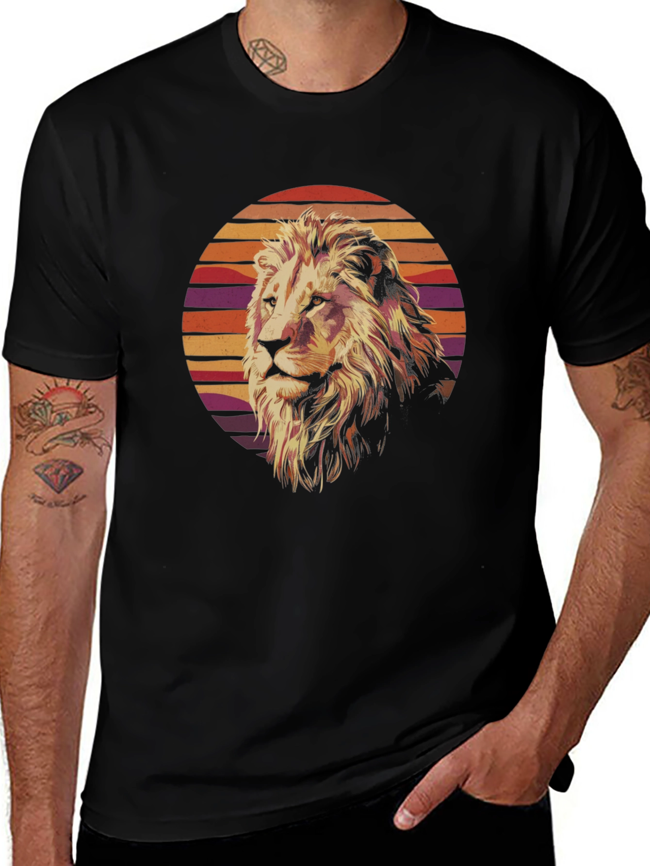 Variant 26 of Lion Sunset Graphic Tee - Cool Retro Style