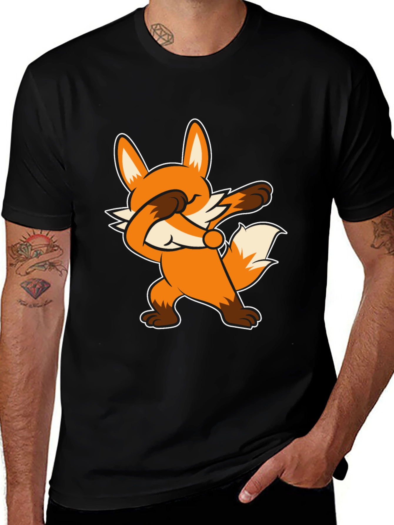 Variant 15 of Dabbing Fox Graphic Tee - Black Cotton T-Shirt