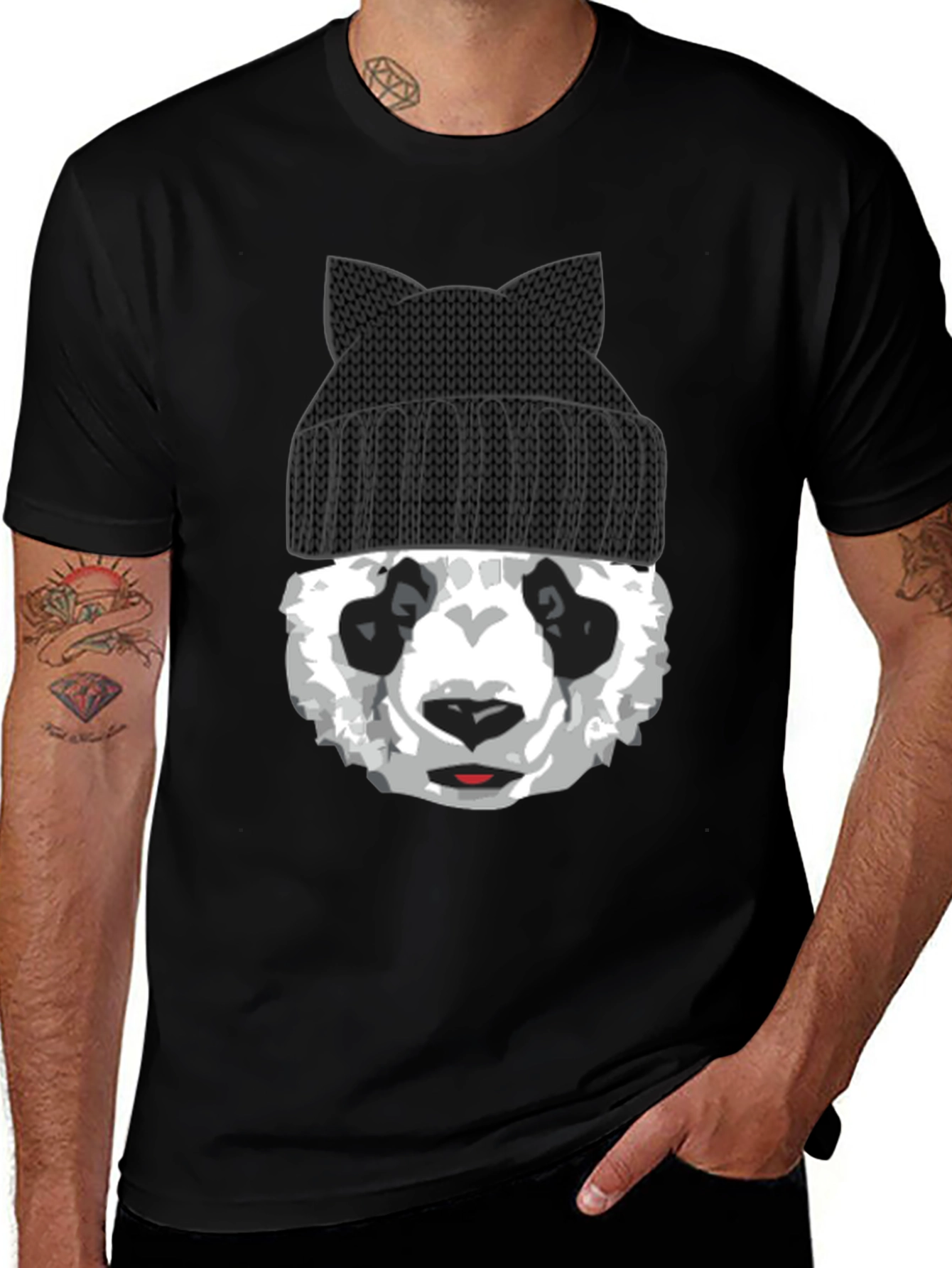 Variant 12 of Cool Panda Bear with Cat Ear Beanie Graphic Tee