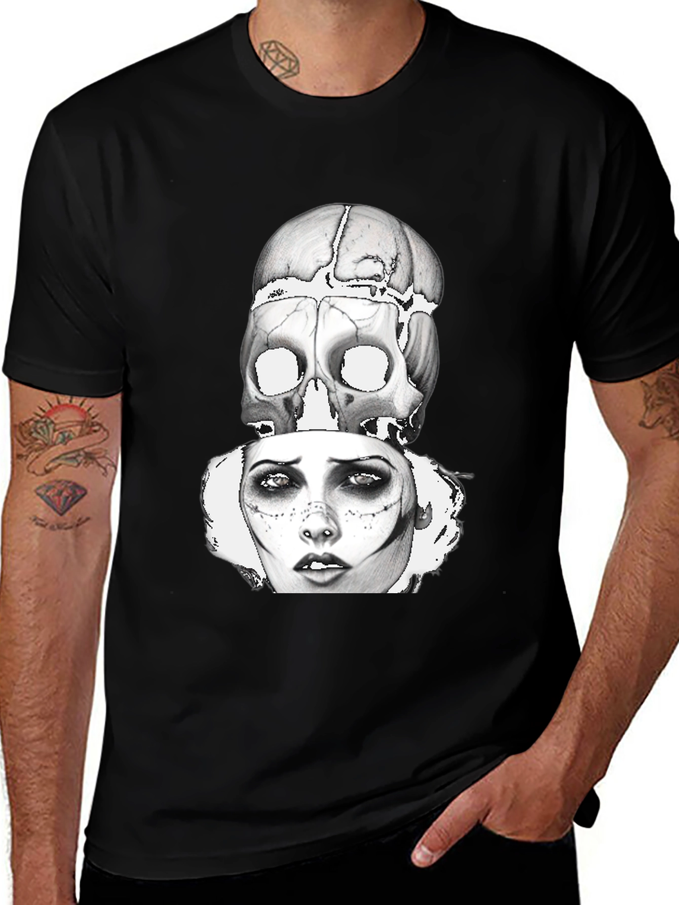 Skull & Woman Graphic Print T-Shirt
