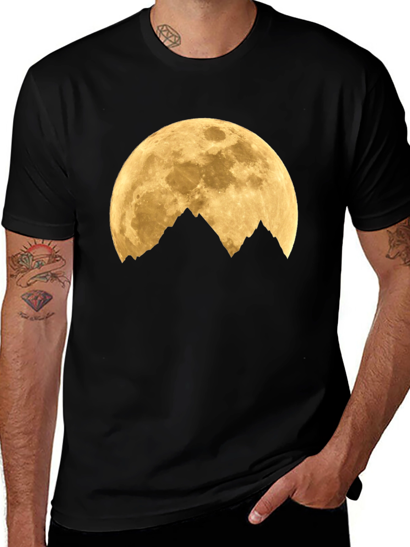 Variant 3 of Moon Over Mountains Graphic Tee - Black Cotton Blend