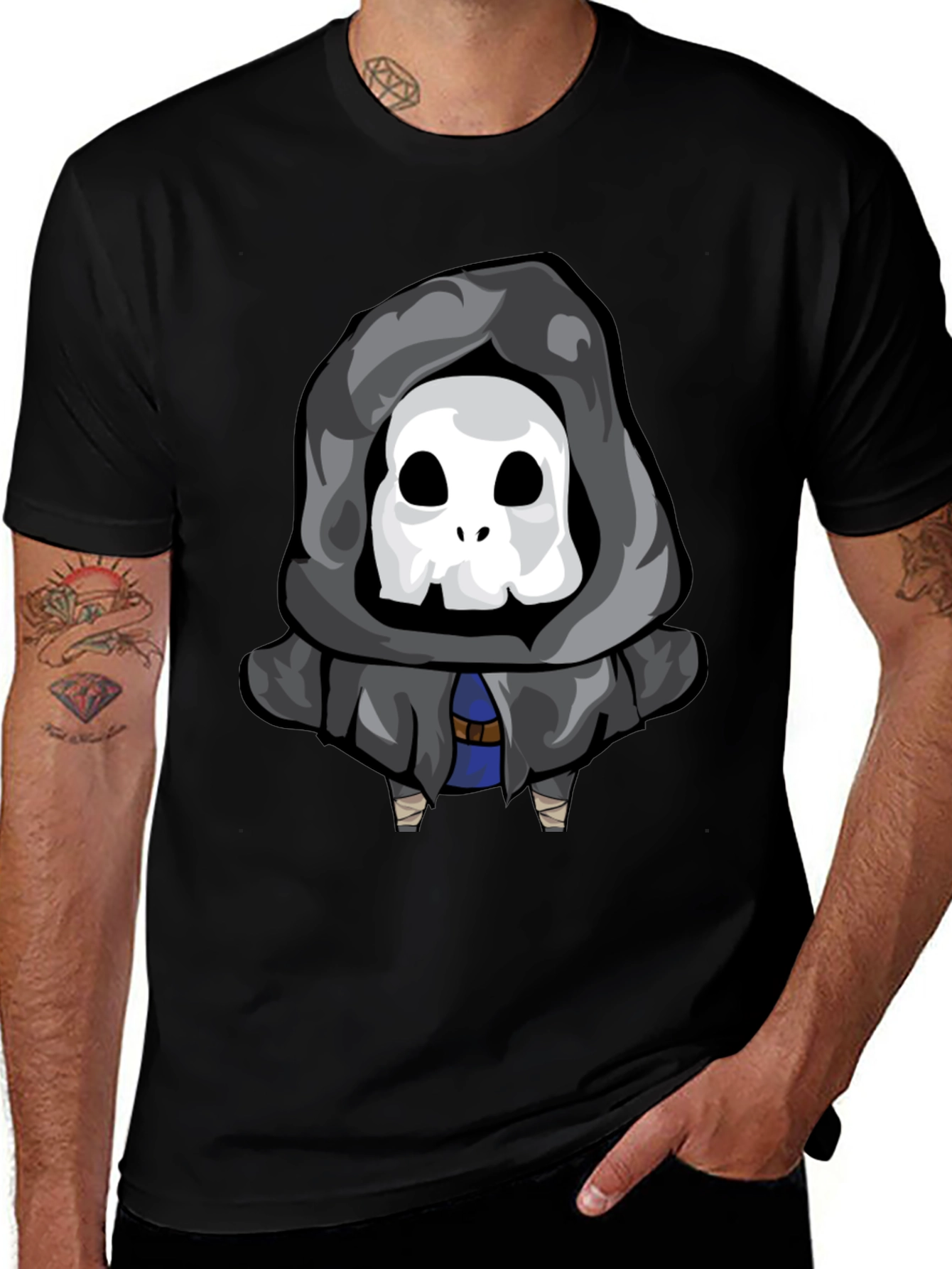 Grim Reaper Cartoon T-Shirt - Casual Black Tee