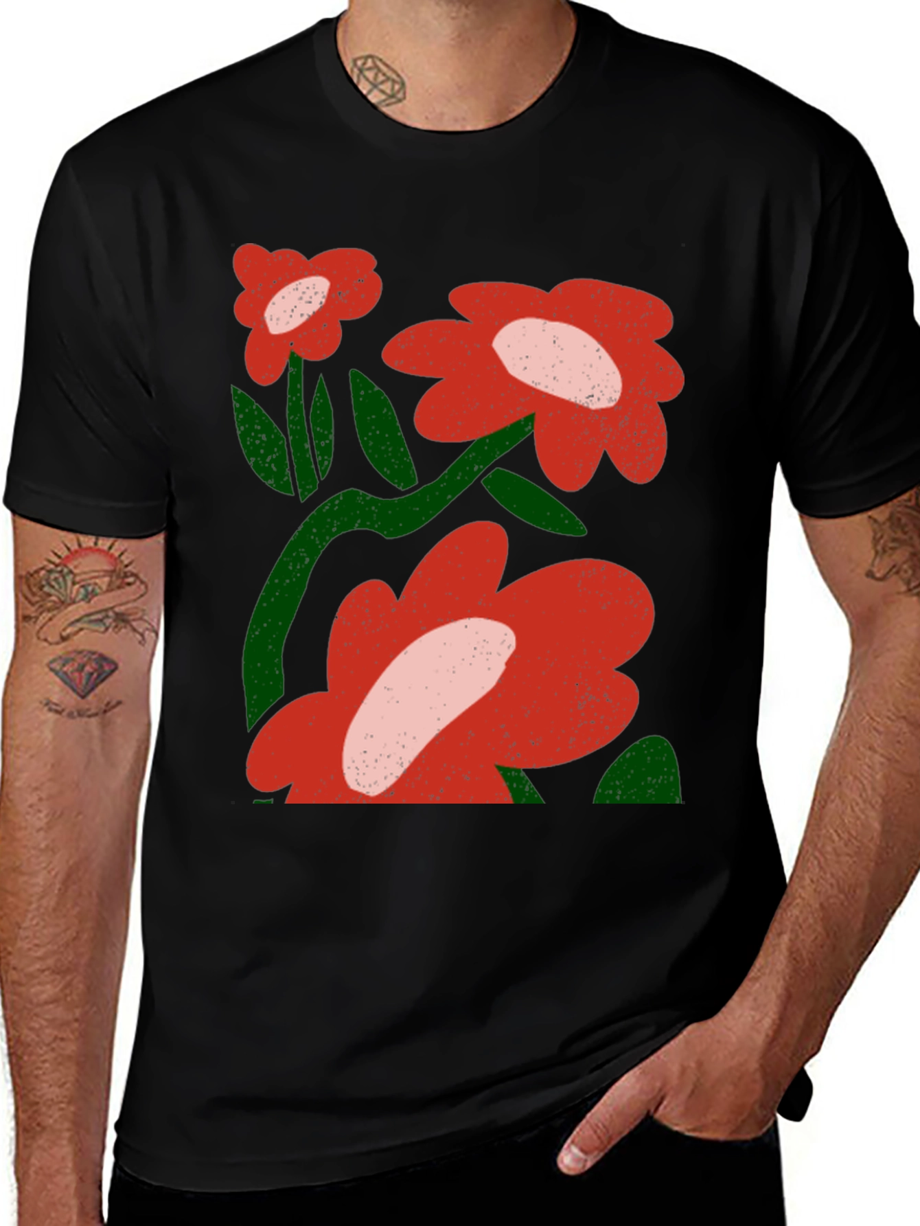 Variant 16 of Floral Graphic T-Shirt - Bold Red Flowers