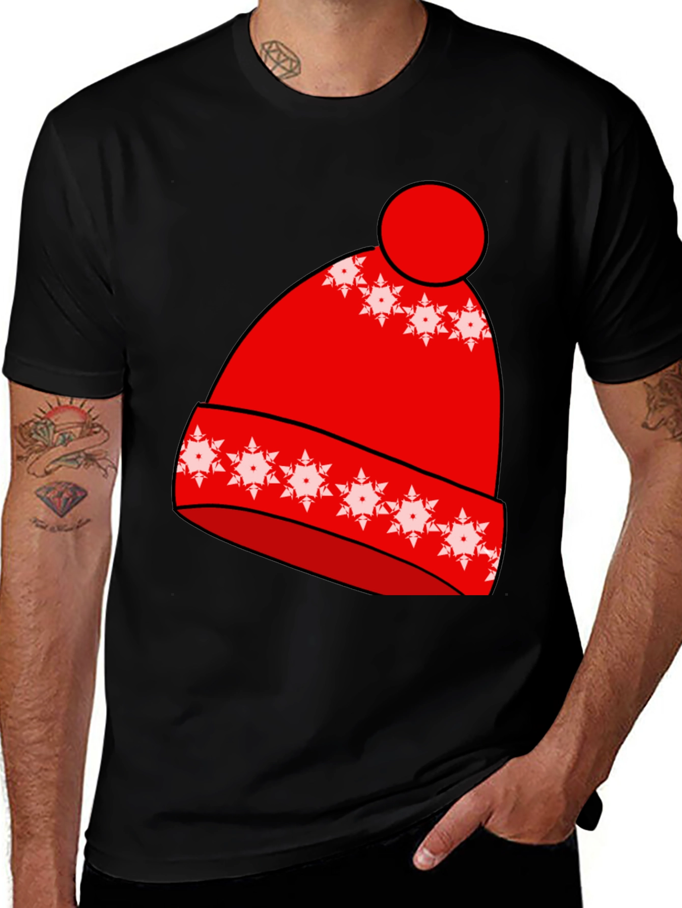 Variant 23 of Festive Winter Hat Graphic Tee - Black