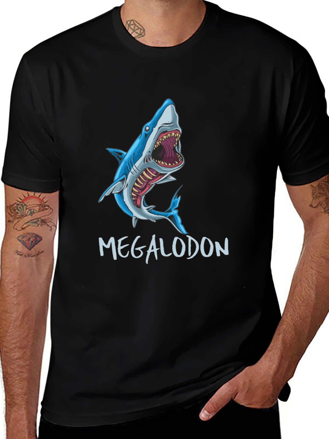 Variant 23 of Megalodon Shark Graphic Black T-Shirt