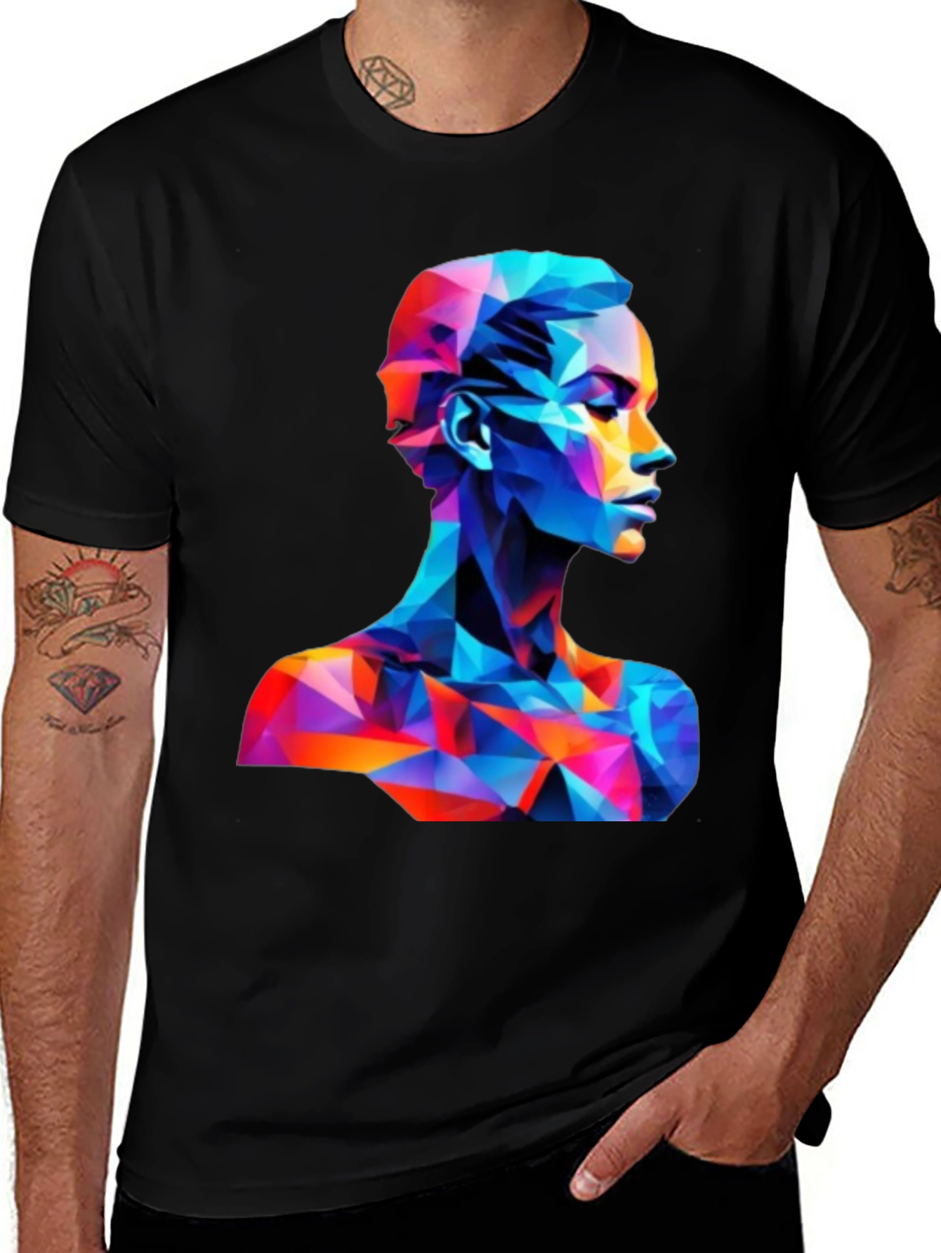 Abstract Geometric Face Graphic Black T-Shirt