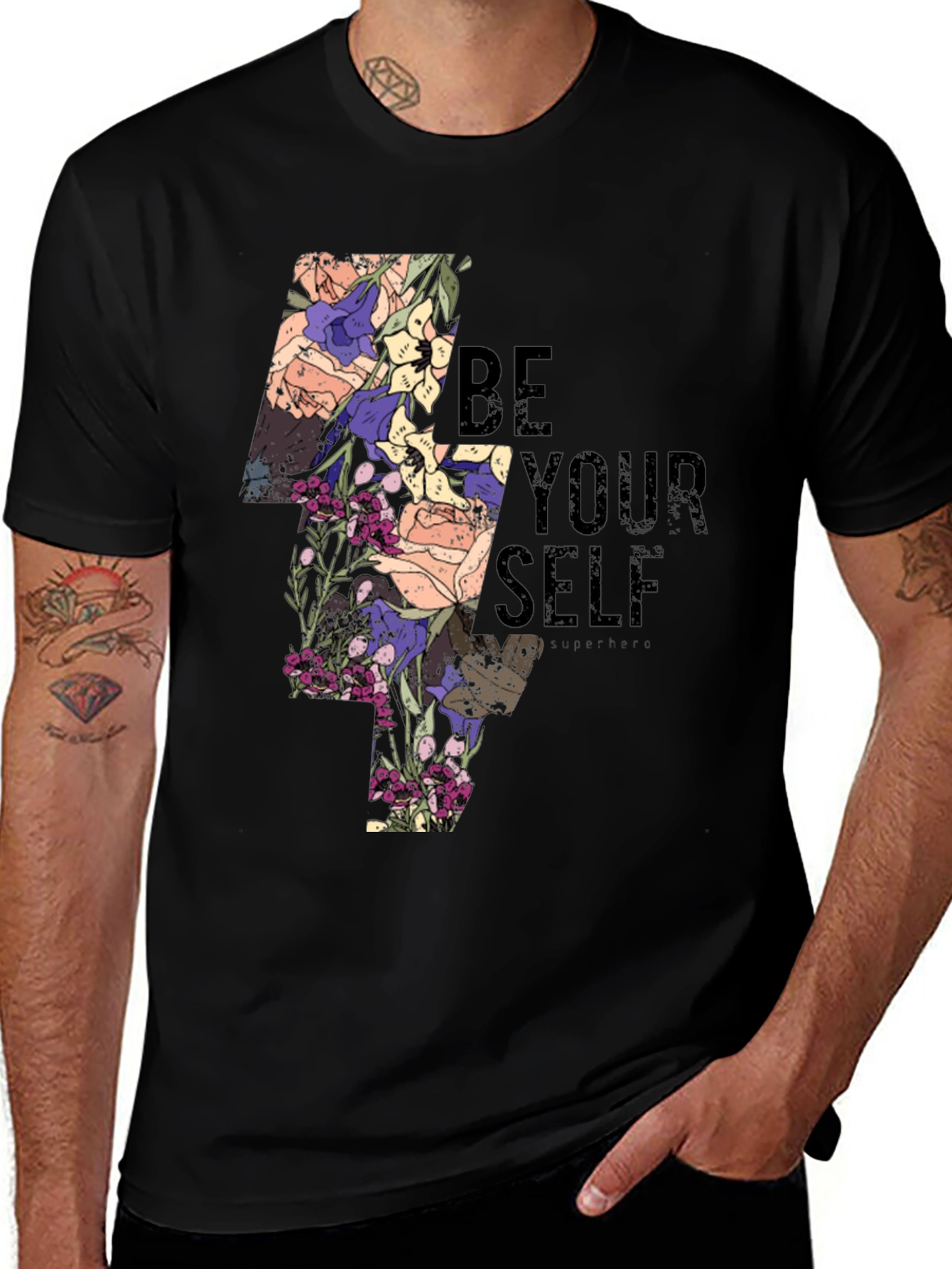 Floral Be Yourself Graphic Black T-Shirt