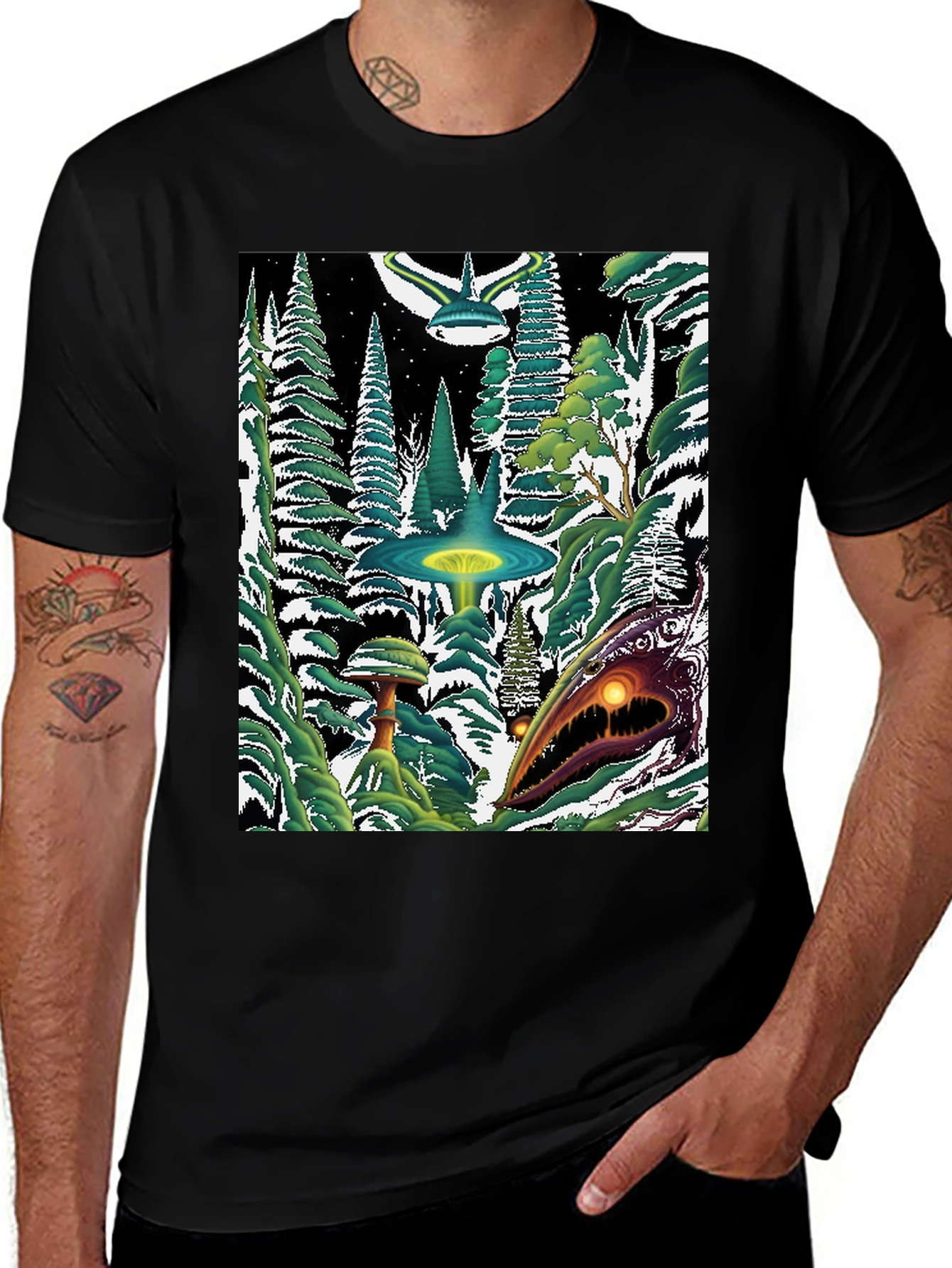 Variant 8 of UFO Forest Graphic Tee - Sci-Fi Style