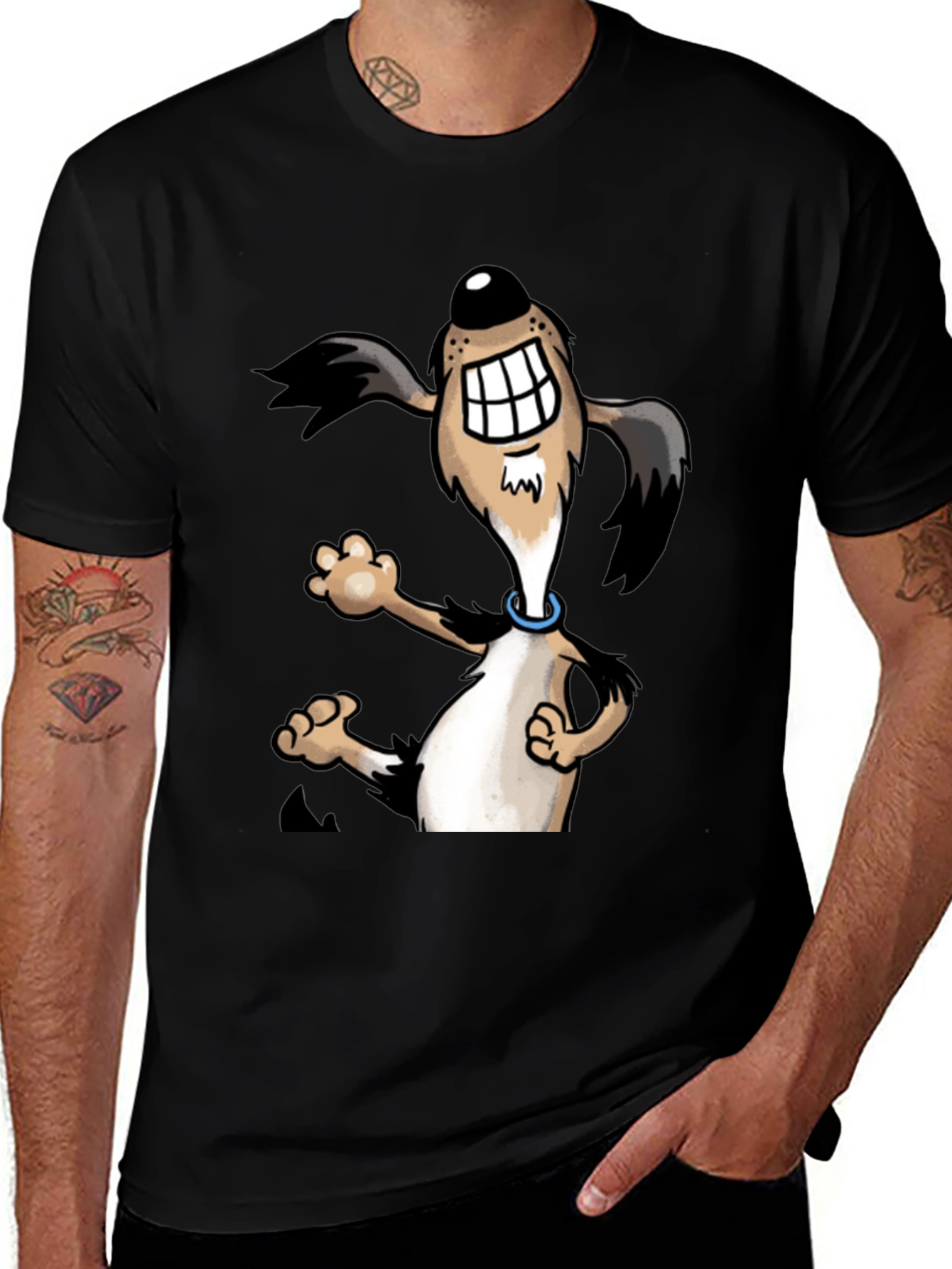 Variant 19 of Cartoon Dog Graphic Tee - Black Cotton Shirt