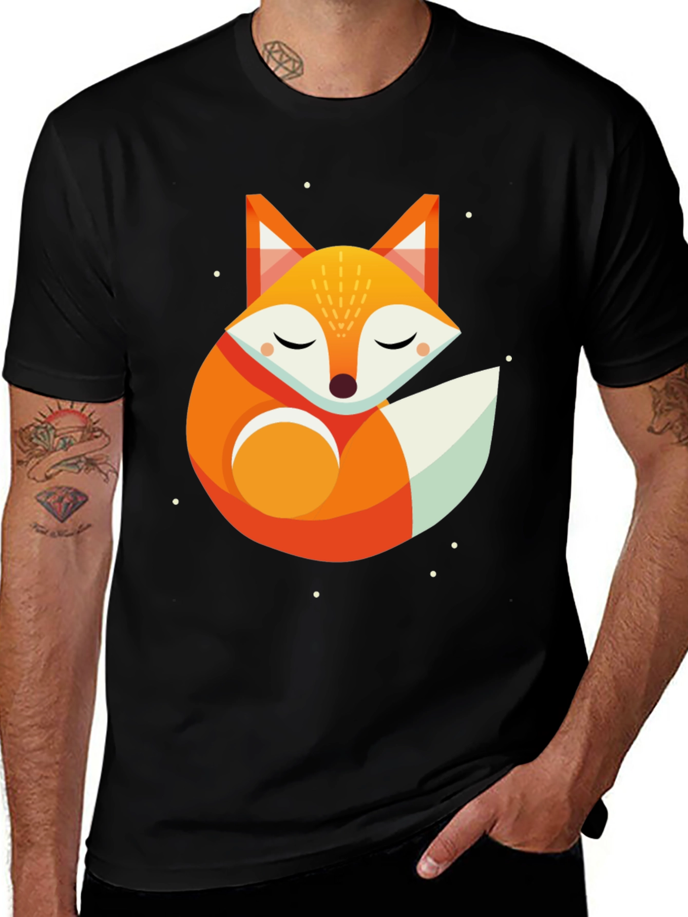 Variant 16 of Geometric Fox Graphic Tee - Unisex Black T-Shirt