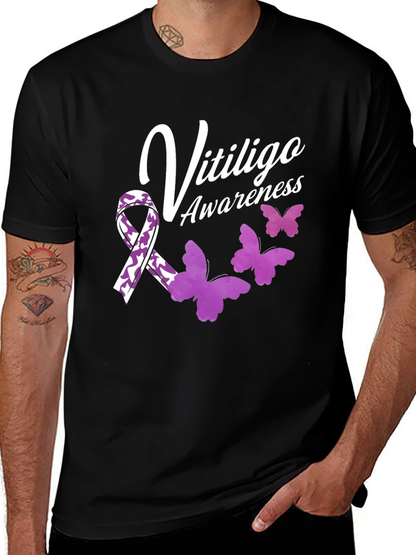 Variant 22 of Vitiligo Awareness T-Shirt with Ribbon & Butterflies