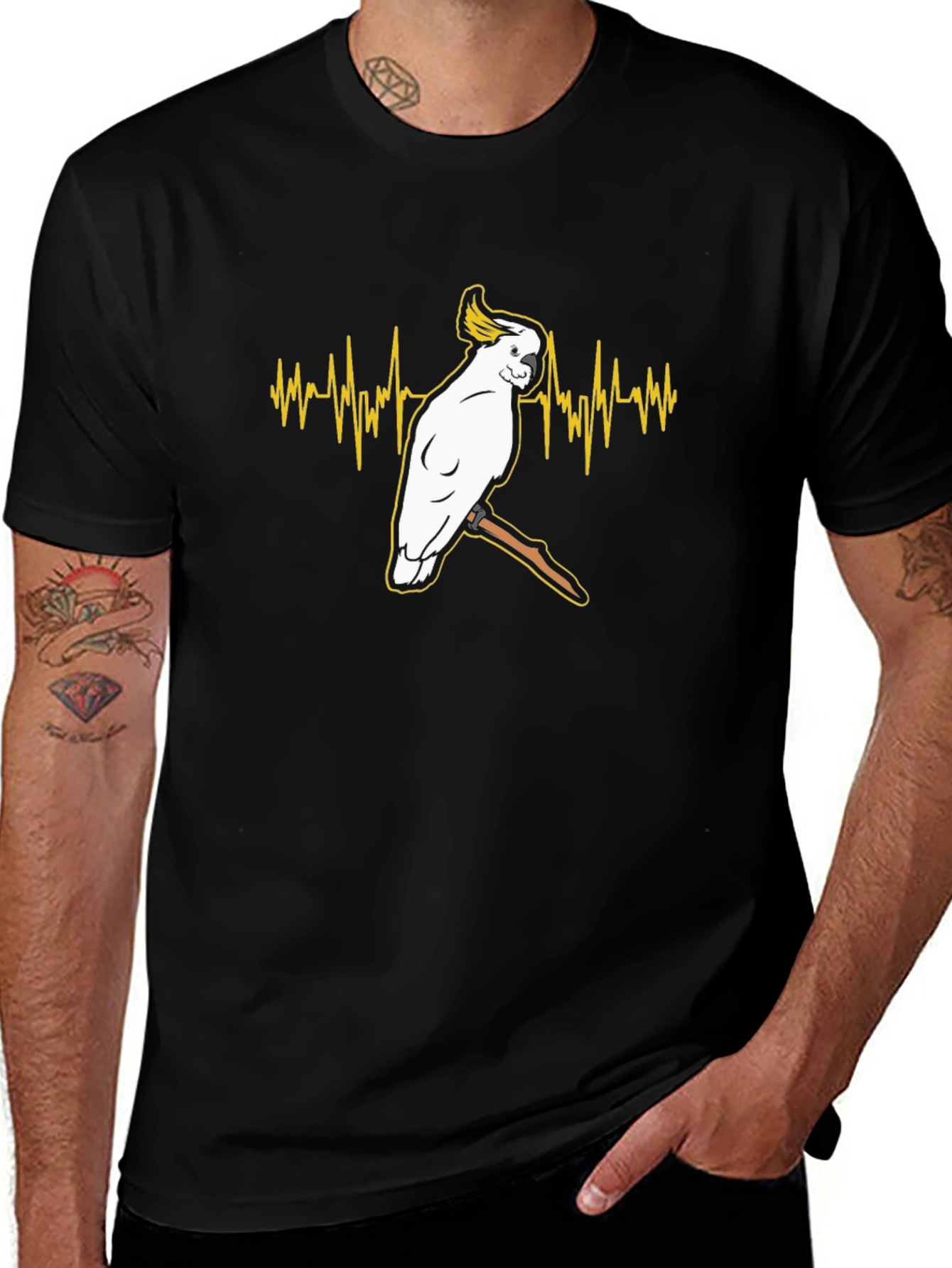 Variant 22 of Cockatoo Heartbeat T-Shirt - Black Cotton Tee