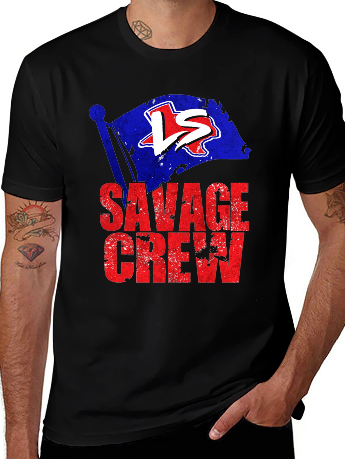 Variant 5 of Savage Crew Graphic Tee - Texas Flag Design