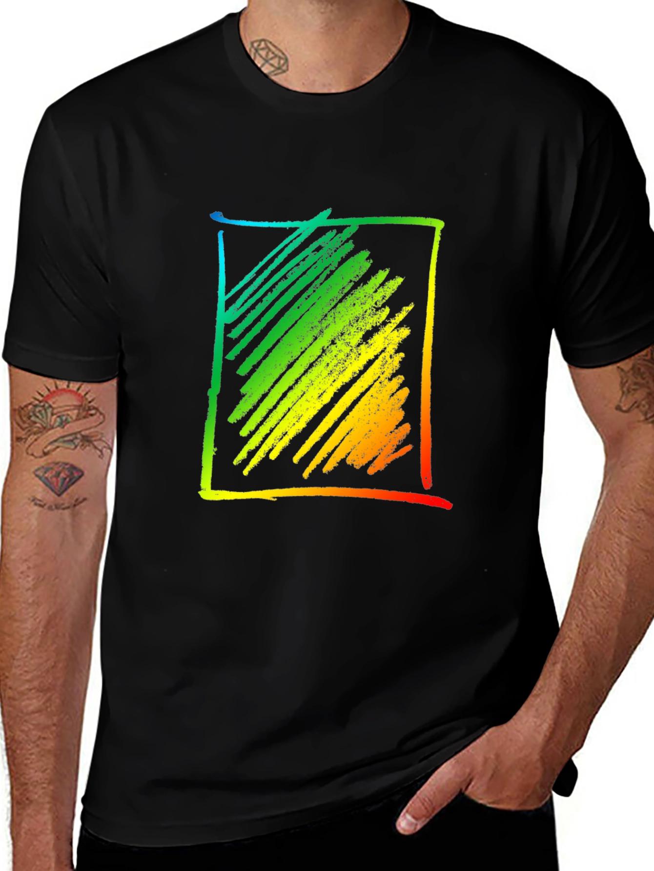 Variant 18 of Men's Black Graphic Tee - Abstract Color Block