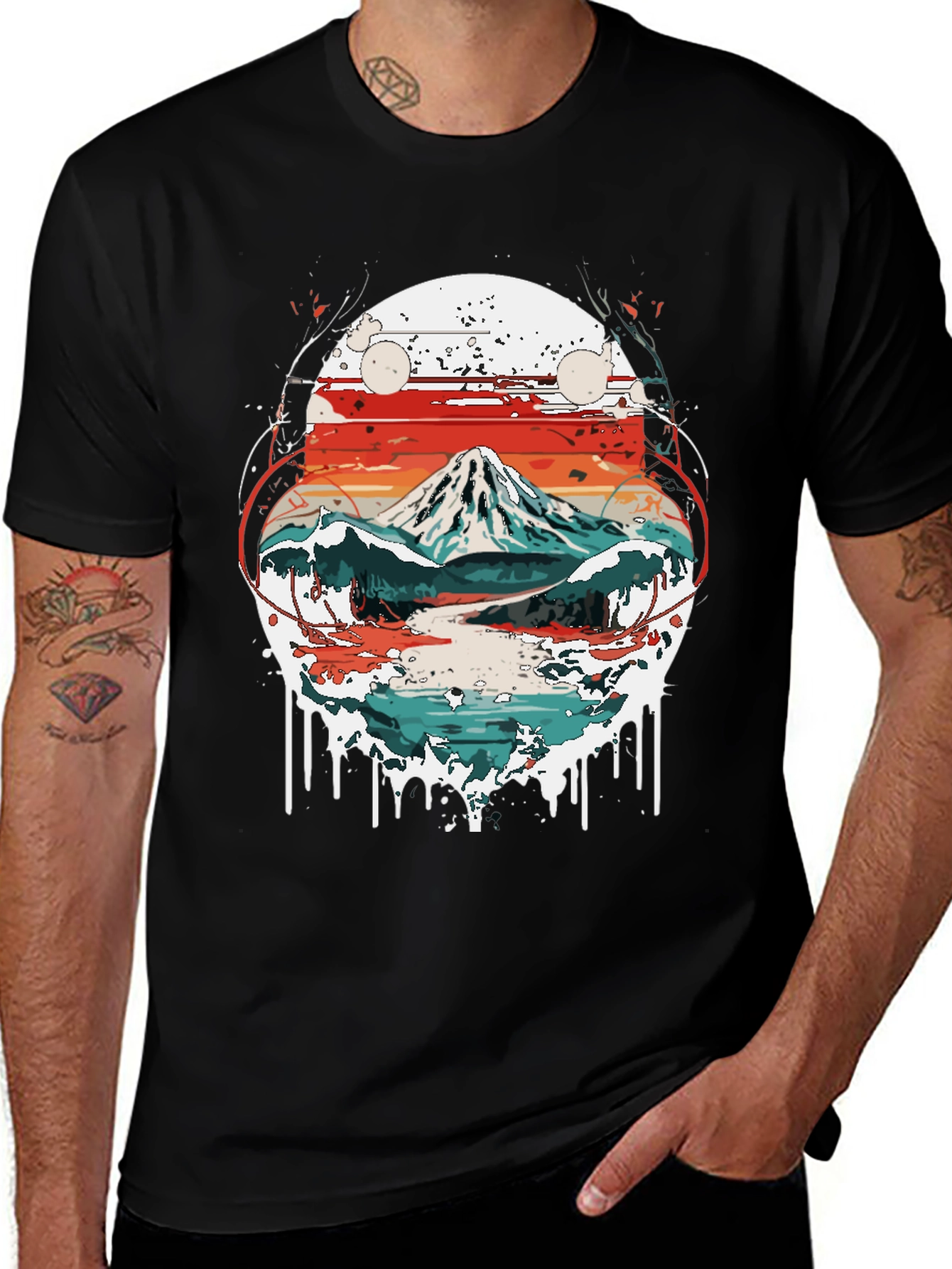 Variant 26 of Mountain Sunset Graphic Tee - Black Cotton Blend Shirt